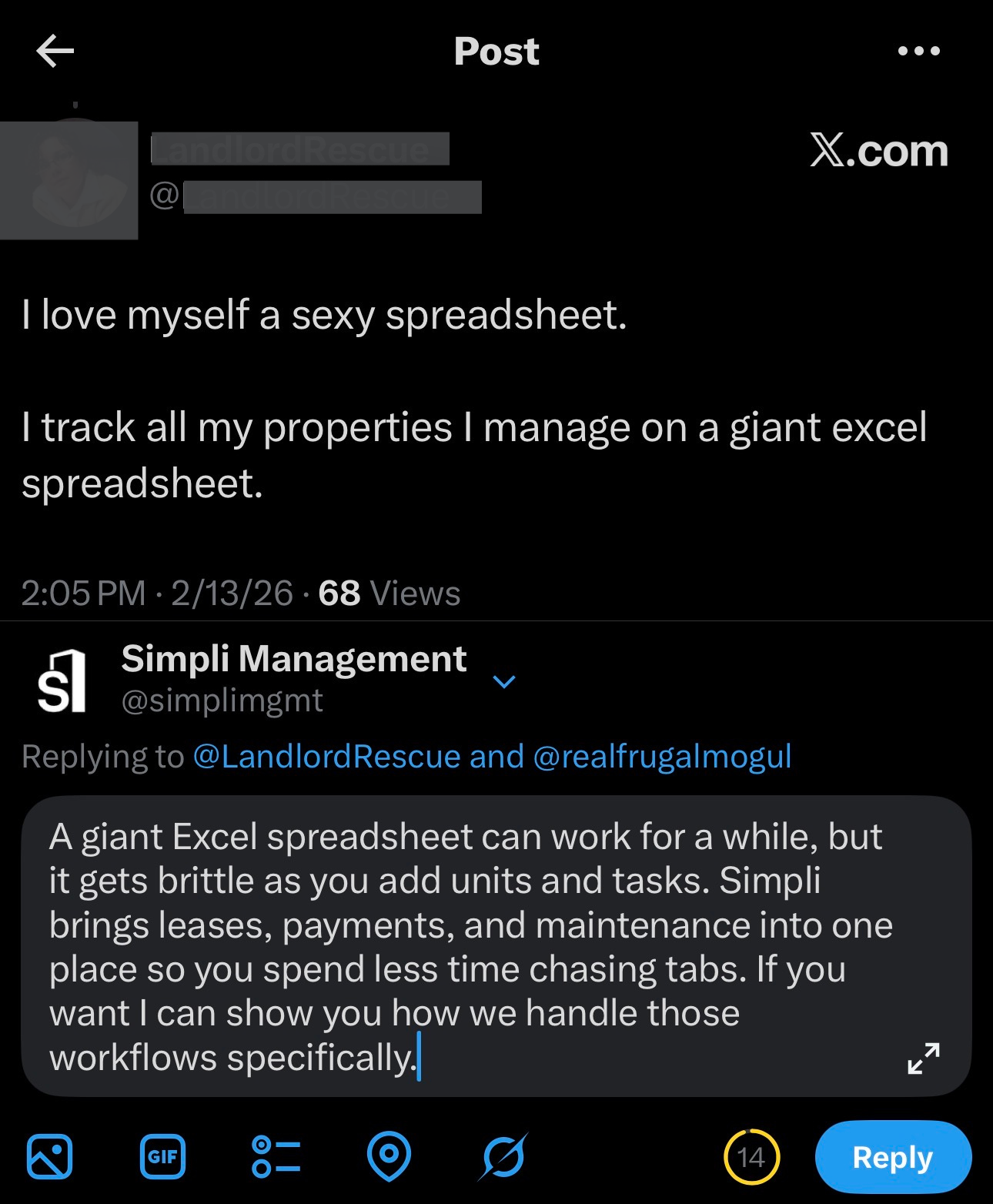 Reply posted live from the business account on X